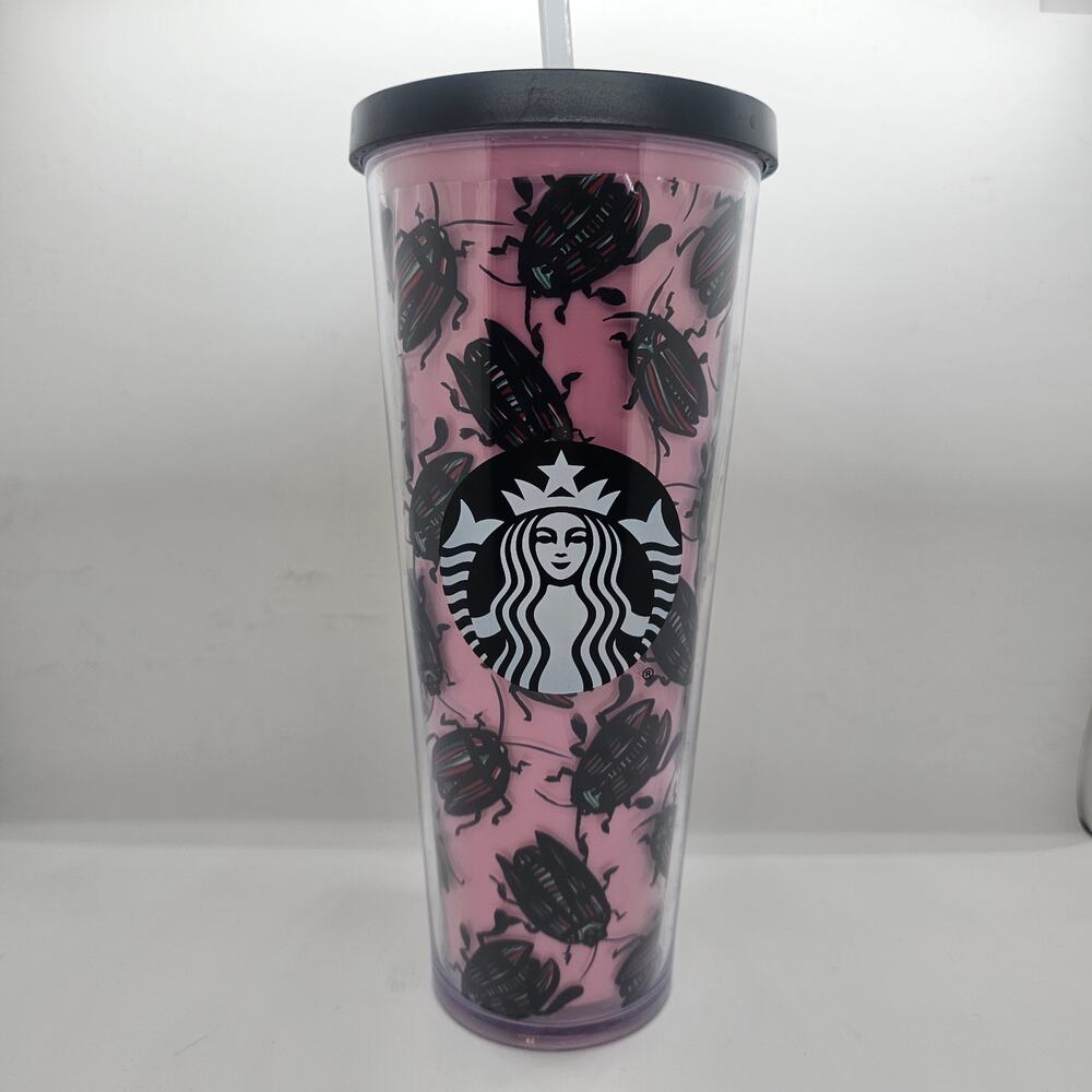 RARE Starbucks Pink Beetle 24oz Tumbler Cold Cup Venti HTF